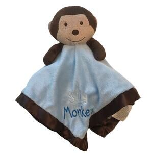 Baby Kiss Silly Monkey Lovey Blue Brown Security Blanket Satin Plush
